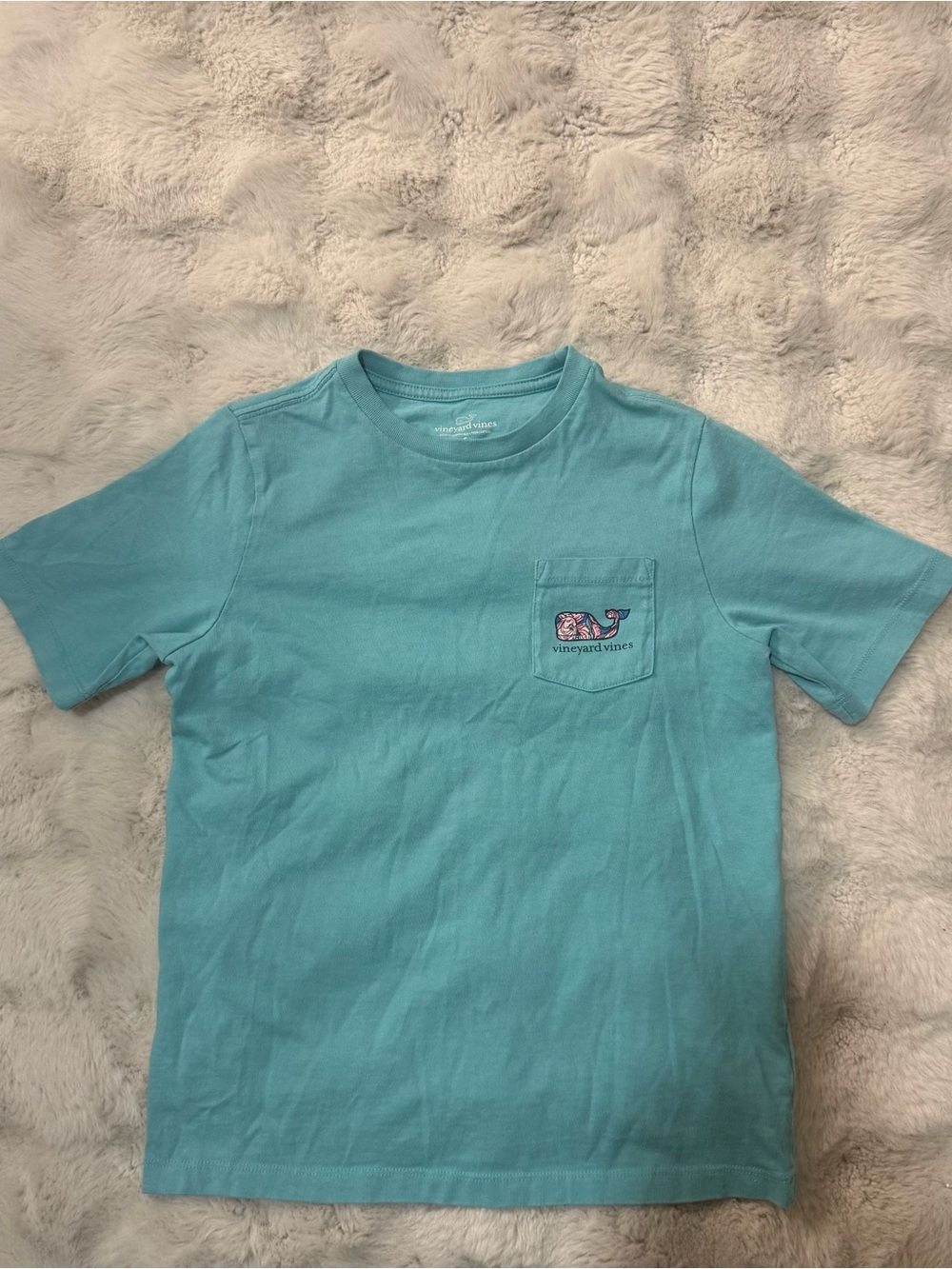 Vineyard Vines Teal Pink Whale Pocket Tee
